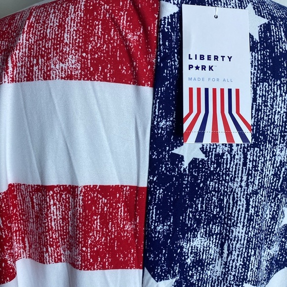 Liberty Park US Flag Print Kimono Cardigan Patriotic July 4 Stars Stripes L NWT - Picture 3 of 4